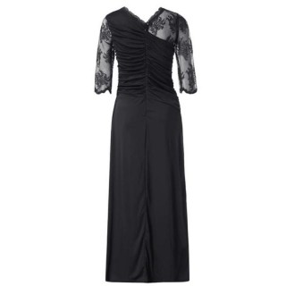 Black Patchwork Lace Draped Round Neck 3/4 Sleeve Elegant Maxi Dress