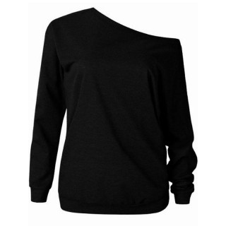 Black Asymmetric Shoulder Long Sleeve Fashion Pullover Sweatshirt